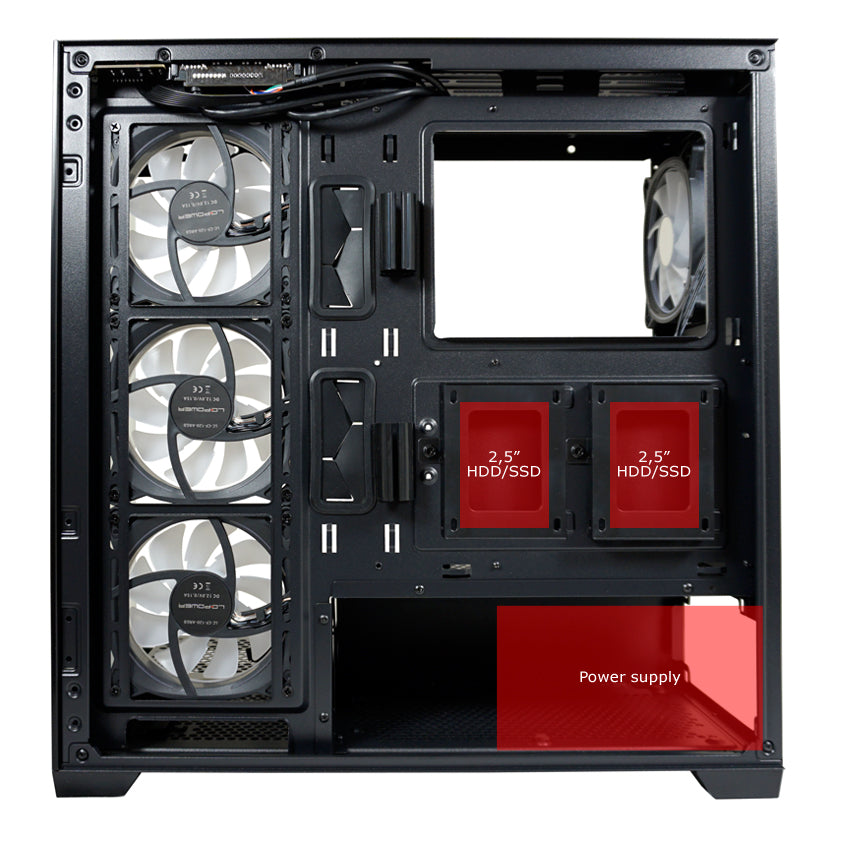 LC-Power LC-715B-ON | Midi-Tower Gaming-Gehäuse | 4x ARGB-Lüfter | Hartglas-Front & Seitenteil | USB-C | ATX/mATX/Mini-ITX | Schwarz