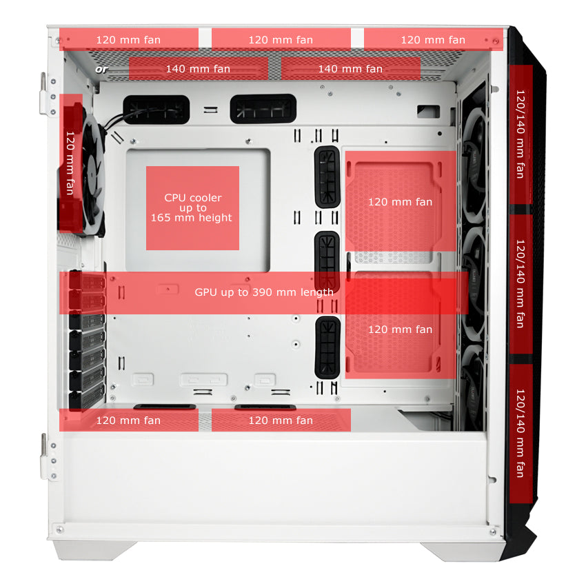 LC-Power LC-805BW-ON | Midi-Tower Gaming-Gehäuse | 4x ARGB-Lüfter | E-ATX/ATX/mATX/Mini-ITX | 11 Lüfterplätze | USB-C | Weiß/Schwarz