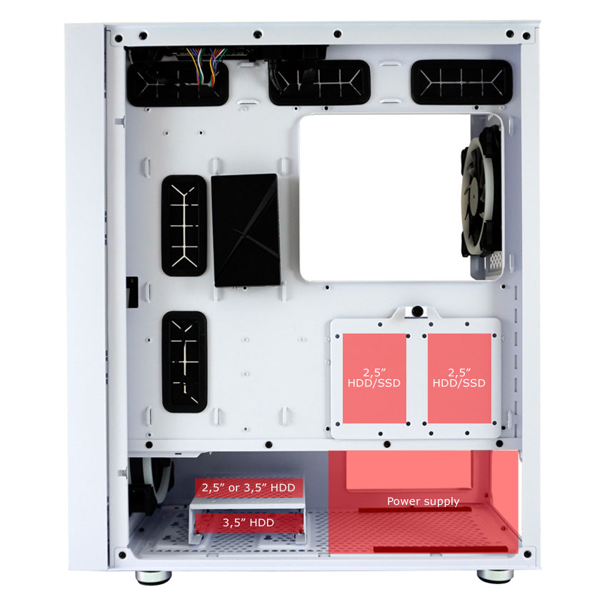 LC-Power LC-802W-ON | Midi-Tower Gaming-Gehäuse | 4x ARGB-Lüfter | E-ATX/ATX/mATX/Mini-ITX | Vertikale PCIe-Slots | Weiß