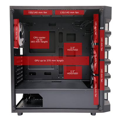 LC-Power LC-709B-ON | Midi-Tower Gaming-Gehäuse | 4x ARGB-Lüfter | Hartglas-Front & Seitenteil | ATX/mATX/Mini-ITX | Schwarz
