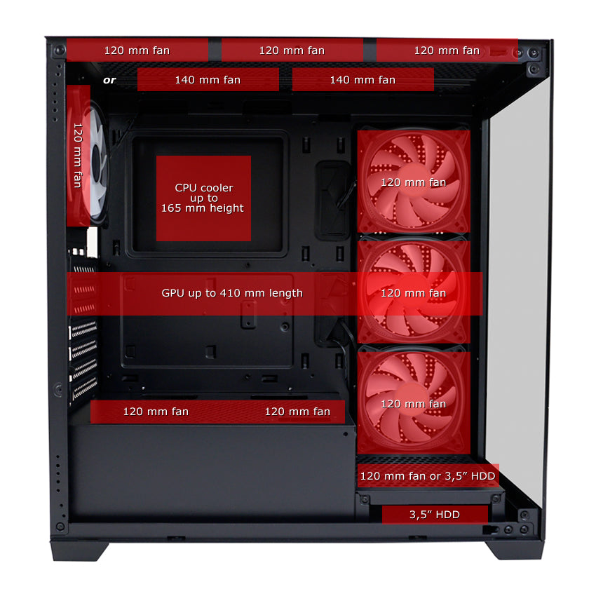 LC-Power LC-715B-ON | Midi-Tower Gaming-Gehäuse | 4x ARGB-Lüfter | Hartglas-Front & Seitenteil | USB-C | ATX/mATX/Mini-ITX | Schwarz