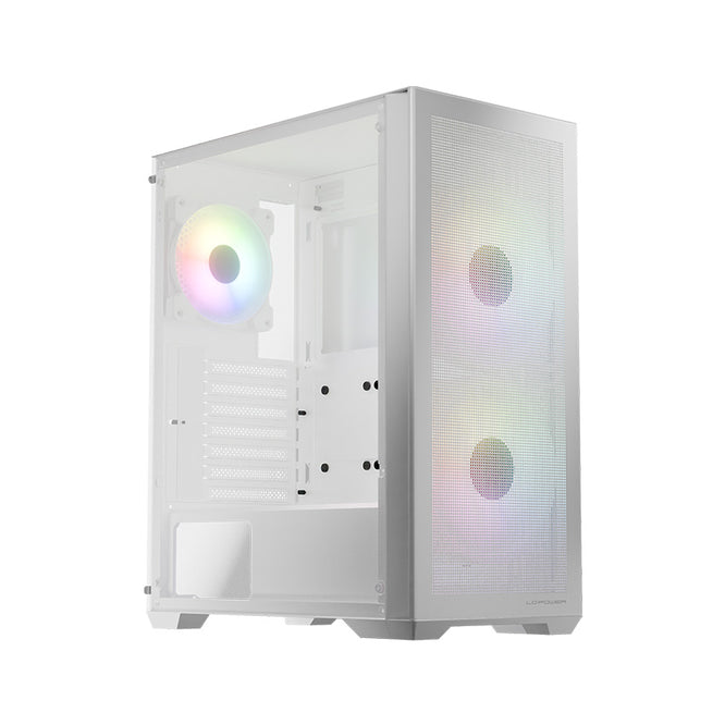 LC-Power LC-717W-ON | Midi-Tower Gaming-Gehäuse | 3x ARGB-Lüfter | Hartglas-Seitenteil | USB-C | ATX/mATX/Mini-ITX | Weiß