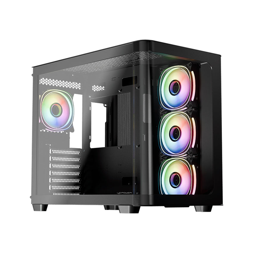 LC-Power LC-8001B-ON | Mid-Tower Gaming PC Case | Dual-Chamber | 4x ARGB Fans | USB-C | BTF-Ready | Black