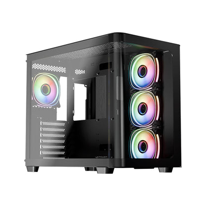 LC-Power LC-8001B-ON | Mid-Tower Gaming PC Case | Dual-Chamber | 4x ARGB Fans | USB-C | BTF-Ready | Black
