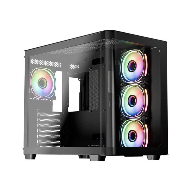 LC-Power LC-8001B-ON | Mid-Tower Gaming PC Case | Dual-Chamber | 4x ARGB Fans | USB-C | BTF-Ready | Black