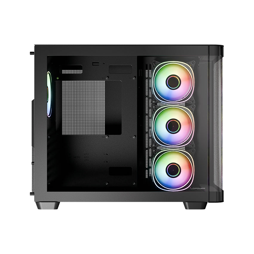 LC-Power LC-8001B-ON | Mid-Tower Gaming PC Case | Dual-Chamber | 4x ARGB Fans | USB-C | BTF-Ready | Black
