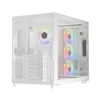 LC-Power LC-8001W-ON | Midi-Tower Gaming Case | Dual-Chamber | 4x ARGB Fans | USB-C | BTF-compatible | White