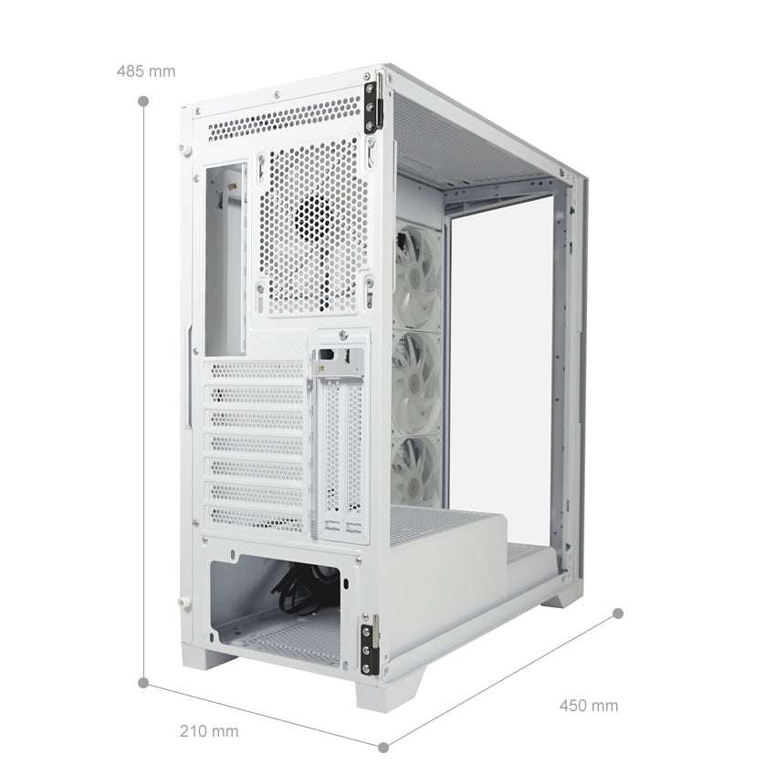 LC-Power LC-806W-ON | Midi-Tower Gaming-Gehäuse | 4x ARGB-Lüfter | ATX/mATX/Mini-ITX | USB-C | Weiß