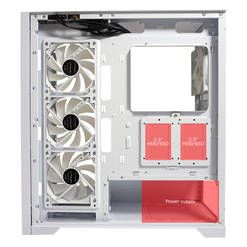 LC-Power LC-806W-ON | Midi-Tower Gaming-Gehäuse | 4x ARGB-Lüfter | ATX/mATX/Mini-ITX | USB-C | Weiß