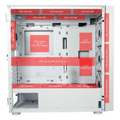 LC-Power LC-810W-ON | Midi-Tower Gaming Case | 4x ARGB Fans | E-ATX/ATX/mATX/Mini-ITX | USB-C 3.2 Gen. 2×2 | Mesh Front | White