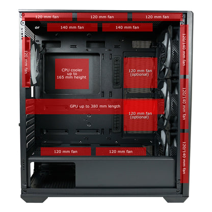 LC-Power LC-811B-ON | Midi-Tower Gaming Case | 4x ARGB Fans | E-ATX/ATX/mATX/Mini-ITX | 9 Fan Slots | USB-C | Black