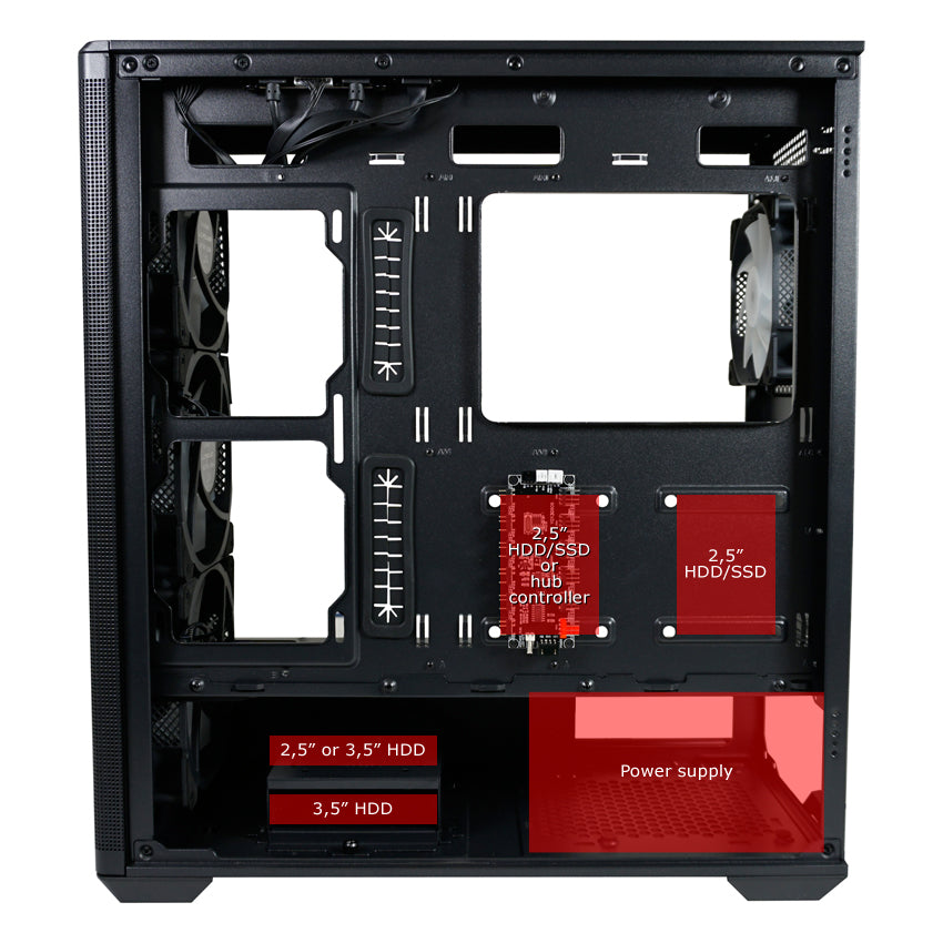 LC-Power LC-811B-ON | Midi-Tower Gaming Case | 4x ARGB Fans | E-ATX/ATX/mATX/Mini-ITX | 9 Fan Slots | USB-C | Black