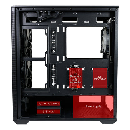 LC-Power LC-811B-ON | Midi-Tower Gaming Case | 4x ARGB Fans | E-ATX/ATX/mATX/Mini-ITX | 9 Fan Slots | USB-C | Black