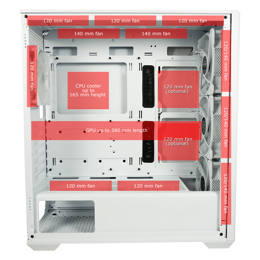 LC-Power LC-811W-ON | Midi-Tower Gaming-Gehäuse | 4x ARGB-Lüfter | E-ATX/ATX/mATX/Mini-ITX | 9 Lüfterplätze | USB-C | Weiß