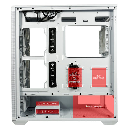 LC-Power LC-811W-ON | Midi-Tower Gaming-Gehäuse | 4x ARGB-Lüfter | E-ATX/ATX/mATX/Mini-ITX | 9 Lüfterplätze | USB-C | Weiß