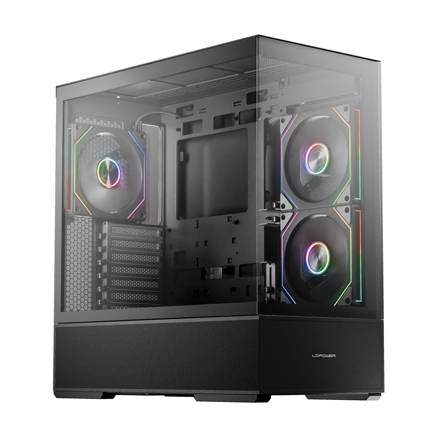 LC-Power LC-812B-ON | Midi-ATX-Tower Gaming-Gehäuse | BTF-kompatibel | 190 mm CPU-Höhe | 3 Lüfter | USB-C | Schwarz
