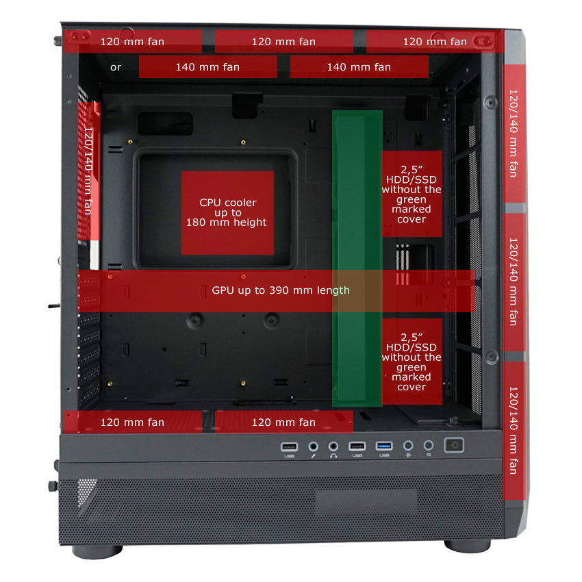 LC-Power LC-900B-ON | Midi-Tower Gaming Case | Without Fans | E-ATX/ATX/mATX/Mini-ITX | 12 Fan Slots | Mesh Front | Black