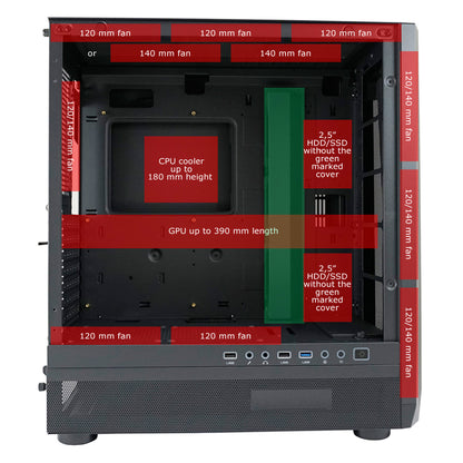 LC-Power LC-900B-ON | Midi-Tower Gaming Case | Without Fans | E-ATX/ATX/mATX/Mini-ITX | 12 Fan Slots | Mesh Front | Black