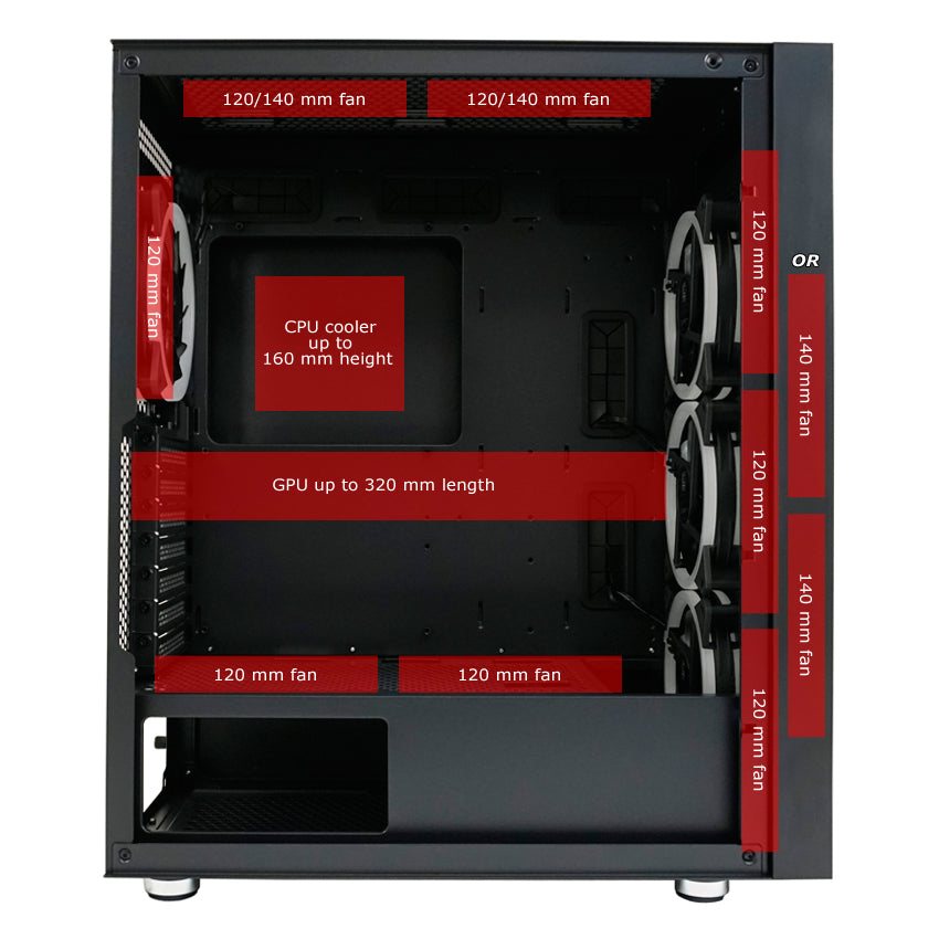 LC-Power LC-802B-ON | Midi-Tower Gaming Case | 4x ARGB Fans | E-ATX/ATX/mATX/Mini-ITX | Vertical PCIe Slots | Black