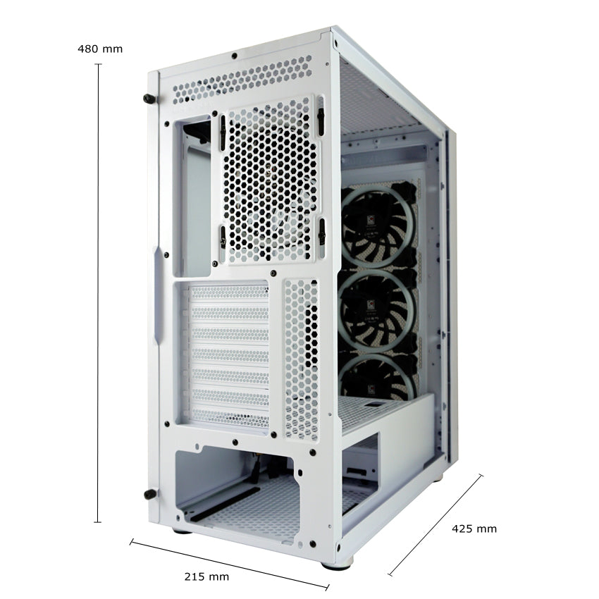 LC-Power LC-802W-ON | Midi-Tower Gaming-Gehäuse | 4x ARGB-Lüfter | E-ATX/ATX/mATX/Mini-ITX | Vertikale PCIe-Slots | Weiß