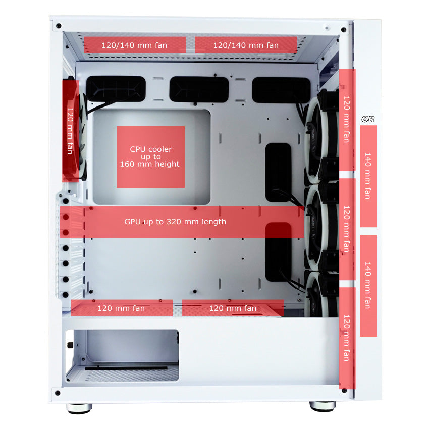 LC-Power LC-802W-ON | Midi-Tower Gaming-Gehäuse | 4x ARGB-Lüfter | E-ATX/ATX/mATX/Mini-ITX | Vertikale PCIe-Slots | Weiß