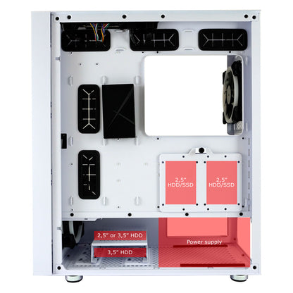 LC-Power LC-802W-ON | Midi-Tower Gaming-Gehäuse | 4x ARGB-Lüfter | E-ATX/ATX/mATX/Mini-ITX | Vertikale PCIe-Slots | Weiß