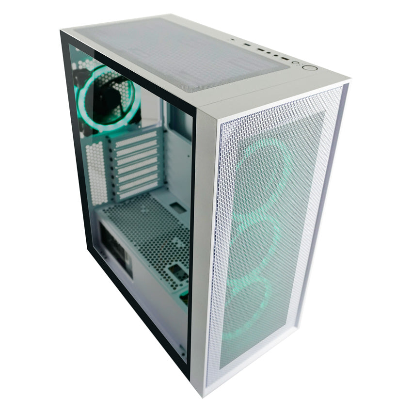 LC-Power LC-802W-ON | Midi-Tower Gaming-Gehäuse | 4x ARGB-Lüfter | E-ATX/ATX/mATX/Mini-ITX | Vertikale PCIe-Slots | Weiß