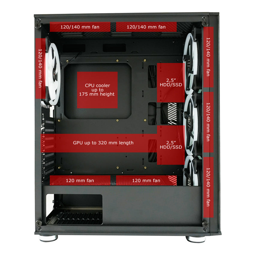 LC-Power LC-803B-ON | Midi-Tower Gaming PC Case | 4x 140mm ARGB Fans | ATX/mATX/Mini-ITX | Black