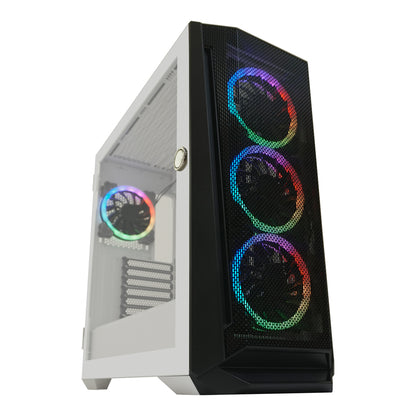LC-Power LC-805BW-ON | Midi-Tower Gaming-Gehäuse | 4x ARGB-Lüfter | E-ATX/ATX/mATX/Mini-ITX | 11 Lüfterplätze | USB-C | Weiß/Schwarz