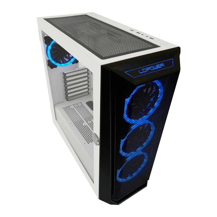 LC-Power LC-805BW-ON | Midi-Tower Gaming-Gehäuse | 4x ARGB-Lüfter | E-ATX/ATX/mATX/Mini-ITX | 11 Lüfterplätze | USB-C | Weiß/Schwarz