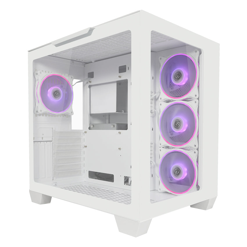 LC-Power LC-807W-ON | Midi-Tower Gaming-Gehäuse | 4x ARGB-Lüfter | E-ATX/ATX/mATX/Mini-ITX | Fernbedienung | Weiß
