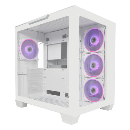 LC-Power LC-807W-ON | Midi-Tower Gaming-Gehäuse | 4x ARGB-Lüfter | E-ATX/ATX/mATX/Mini-ITX | Fernbedienung | Weiß