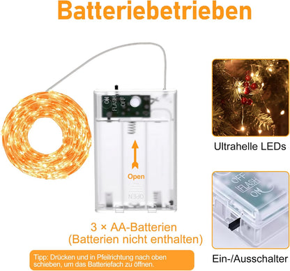 HeiPard HP-BSL-100-1P | LED Lichterkette | 10 m | 100 LEDs | Warmweiß | Batteriebetrieben