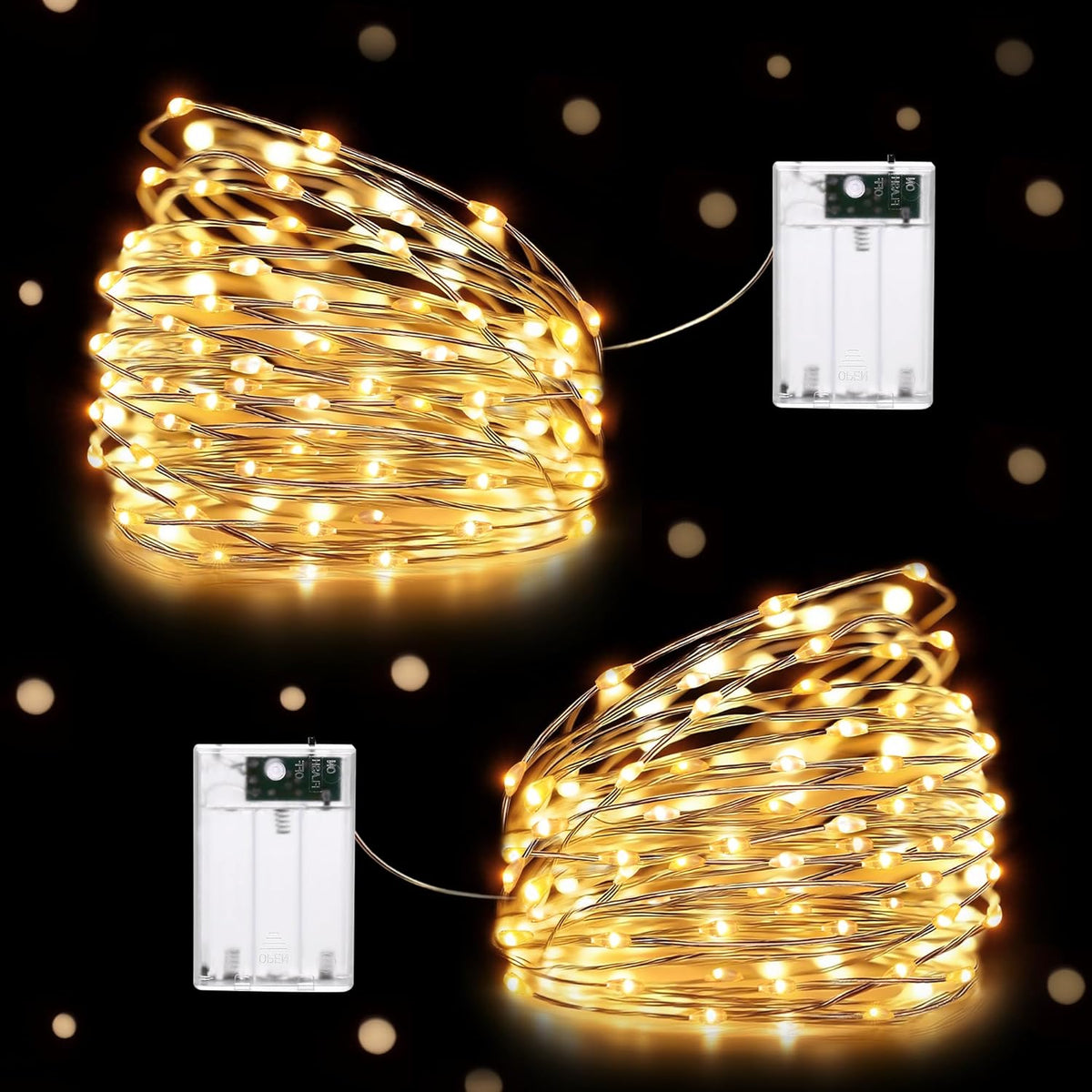 HeiPard HP-BSL-100-2P | 2x LED Lichterkette | 2x 10 m | 2x 100 LEDs | Warmweiß | Batteriebetrieben