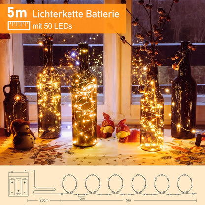 HeiPard HP-BSL-50-2P | 2x LED Light Chain | 2x 5 m | 2x 50 LEDs | Warm White | Battery Operated