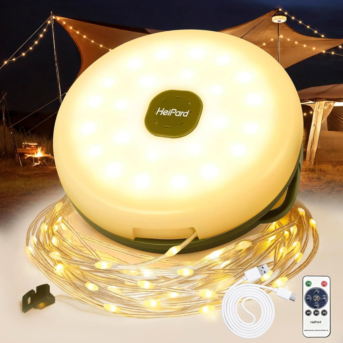Heipard HP-CL-2 | 4-in-1 Camping Lichterkette | 10 m | 3000 mAh | Fernbedienung & SOS-Funktion