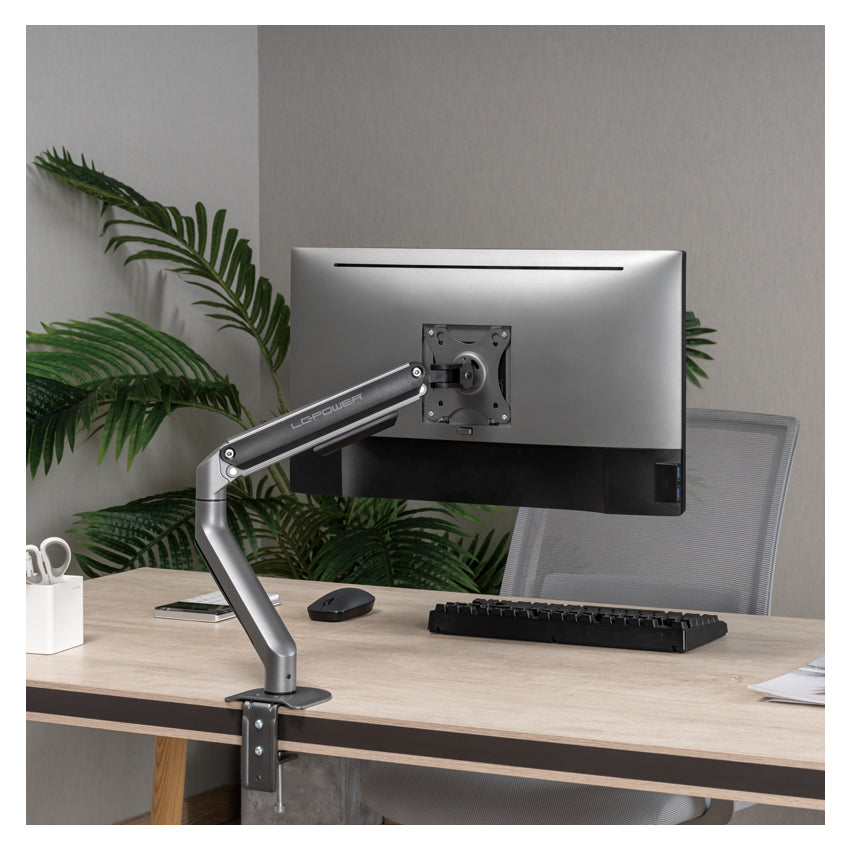 LC-Power LC-EQ-A32W FLEXX | Monitorarm | Für Monitore bis 32″ | 360°-Rotation | Pivot-Funktion | Weiß