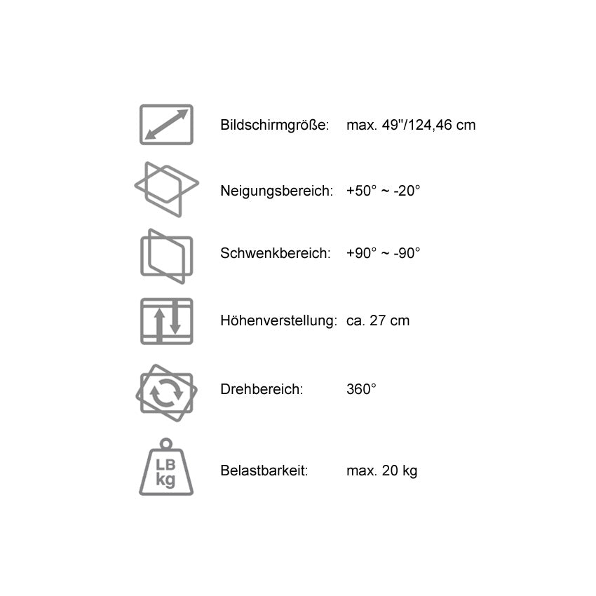 LC-Power LC-EQ-A49B FLEXX | Monitorarm | Für Monitore bis 49″ | Bis 20 kg | 360°-Rotation | Schwarz